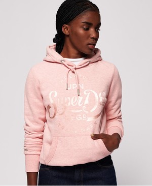 Superdry Premium Script Pastel Satin Női Kapucnis Pulóver Rózsaszín | ESITC9485